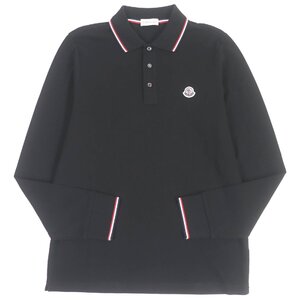 未使用品□MONCLER モンクレール 23SS コットン100％ ロゴワッペン トリコロール ロングスリーブ 長袖ポロシャツ ブラック S 正規品