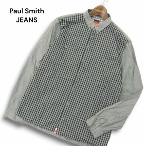 Paul Smith JEANS ポールスミス ジーンズ 通年 長袖 ボタンダウン 切替★ チェック シャツ Sz.S　メンズ グレー　A4T09282_8#C