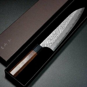 包丁 牛刀 210mm 7寸 越前打刃物 V金10号 ステンレス ダマスカス 槌目 本鍛造 7寸 紫檀柄 義実作 カトウ打刃物製作所 日本製