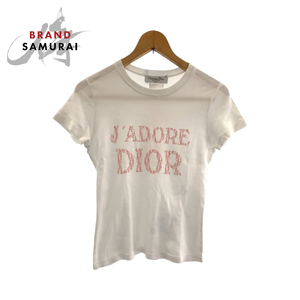 美品 Dior ディオール トロッター ホワイト ピンク コットン 半袖Tシャツ クルーネック レディース 410745