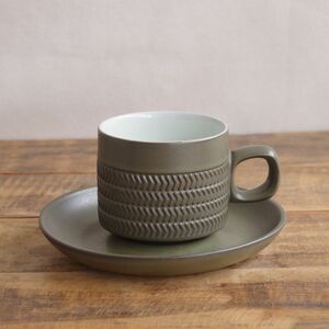 デンビー シェブロン コーヒーカップ ソーサー レトロモダン イギリス ビンテージ 食器 #240719-1 DENBY Chevron グレー カーキ おしゃれ