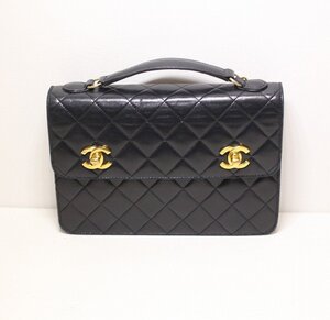 ☆【中古】 CHANEL シャネル マトラッセ ダブルターンロック 2WAY チェーン ショルダーバッグ ラムスキン ブラック 1番台 カード付