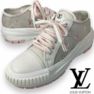 k233 LOUIS VUITTON 22ss ルイヴィトン LVスクァッドライン メッシュ×レザー スニーカー 37 ラバーパッチ 正規品 シューズ モノグラム