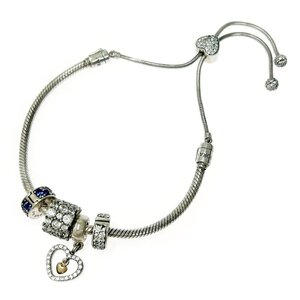 【1円スタート】【箱付き】PANDORA パンドラ シルバー ラインストーン ハート チャーム 25.2g 925/585刻印 ブレスレット 363868