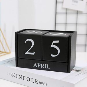 カレンダー 卓上 キューブ型 シンプル 日めくり 木製 (ブラック)