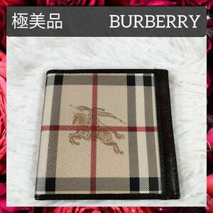 極美品 送料無料 BURBERRY バーバリー ニつ折り 財布 ノバチェック ウォレット 札入れ カード入れ レディース メンズ PVC×レザー 匿名配送