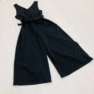 a00383 極美品 CECIL McBEE セシルマクビー サロペット オールインワン ウエストゴム 紐付 ワイドパンツ F ブラック カジュアル 上品 万能