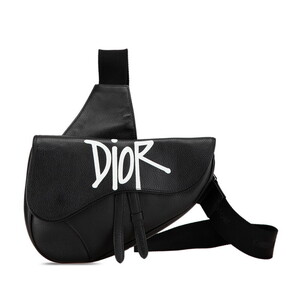 ディオール × ステューシー ロゴ サドルバッグ ボディバッグ ブラック カーフレザー メンズ Dior × Stussy【中古】