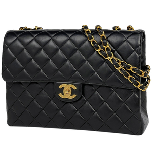 シャネル CHANEL デカ マトラッセ シングルフラップ チェーン ショルダーバッグ ココマーク Ｗチェーン レザー ブラック A04412 【中古】