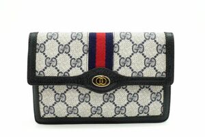 グッチ アクセサリーコレクション ヴィンテージ シェリー 長財布 マルチケース ポーチ GGプラス PVCレザー 紺 ネイビー GUCCI 8639k