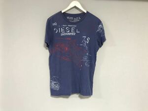 本物ディーゼルDIESELコットンプリント半袖Tシャツメンズサーフアメカジワークミリタリービジネススーツ青ブルーS