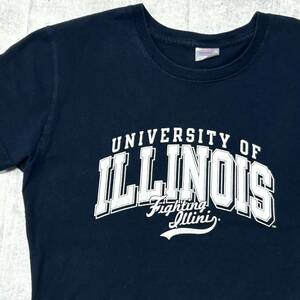 00s UNIVERSITY OF ILLINOIS カレッジロゴ Tシャツ　　イリノイ大学 YAZBEK ELAA ボディ 00年代 クルーネック ショートスリーブ 玉10431