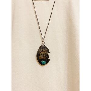 超希少!!VTG HOPI 1960’s HALLMARK SIGNED TURQUOISE SILVER PENDANT USA MADE NAVAJO ZUNIホピビンテージターコイズシルバーペンダント