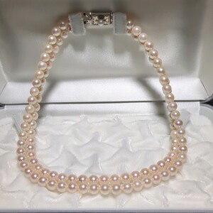 【2連】アコヤ真珠 6.5-7.0mm 37.5cm ホワイト ネックレス 本真珠 アクセサリー SILVER pearl あこや パール