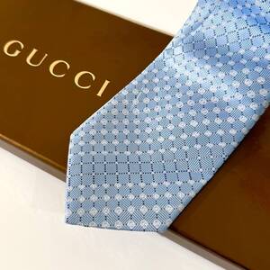 美品 GUCCI ネクタイ シルク100% ライトブルー 2410-458