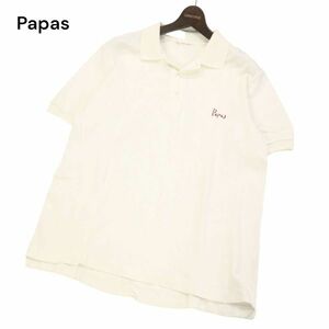 Papas パパス 春夏 ゆったり★ ロゴ刺繍 半袖 鹿の子 ポロシャツ Sz.M~L位　メンズ 白　I4T01419_4#A