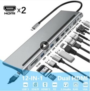 12IN1 USB Docking Station, USB-C, ドック, デュアル, HDMI, デュアルスクリーン, ディスプレイアダプタハブ