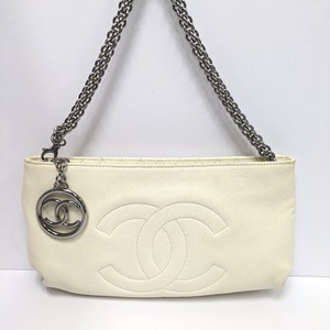 Dz796723 シャネル ショルダーバッグ チェーンバッグ CCロゴ ホワイト レディース CHANEL 中古