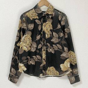 AD1996 JUNYA WATANABE 花柄 プリント加工 長袖 ブラウス 黒系 ジュンヤワタナベ シャツ フラワー 90s VINTAGE archive 4110079