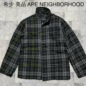 希少 美品 APE NEIGHBORHOOD WATPS M65 アベイジング エイプ ネイバーフッド ジャケット 刺繍ロゴ ハイランダーチェック サイズS 玉FS1130