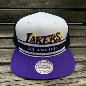 USA正規品 Mitchell&Ness ミッチェル&ネス NBA ロサンゼルス LA レイカーズ LAKERS 公式 スナップバックキャップ Stripz バスケット 帽子