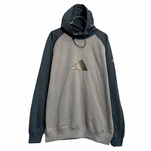 adidas ロゴスウェット パーカー M グレー アディダス プルオーバー ラグラン アームプリント スポーティー 古着卸 アメリカ仕入 a611-7587