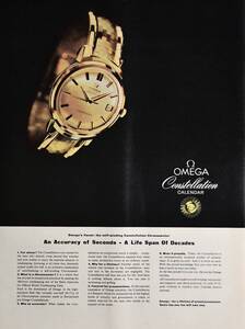 稀少・時計広告！1961年オメガ 時計広告/Omega Constellation Calendar Chronometer Watch/Swiss/Y