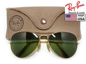 希少Vintage B&L RayBan METAL USA #3 メタル金ゴールド ミドル グリーン ボシュロム アビエータ ティアドロップ アメリカgoldサングラスRB