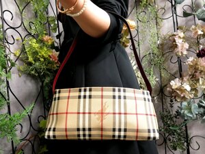 ●超美品●BURBERRY バーバリー●ノバチェック●PVC カーフ レザー 本革●ハンド バッグ●ベージュ 黒 赤●シルバー金具●腕掛け●Js54245