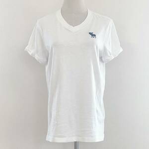 X1022 MUSCLE レディース トップス Tシャツ 半袖 薄手 Vネック 刺繍 Sサイズ ホワイト 白 綿素材含 シンプル 涼しげ カジュアル 夏 