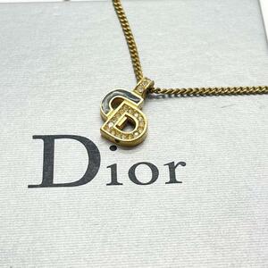美品 クリスチャンディオール　Christian Dior ネックレス　アクセサリー　CDロゴ　文字 ラインストーン 刻印 ゴールド 金色