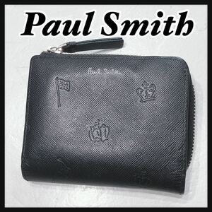 ☆PaulSmith☆ ポールスミス 折り財布 二つ折り財布 財布 ウォレット ブラック レザー ポールドローイング L字ジップ レディース 送料無料