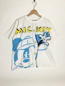 ★ MICKY & Co. ベースボールシャツ風 プリント ミッキー 半袖Tシャツ 白 Disney 野球 M