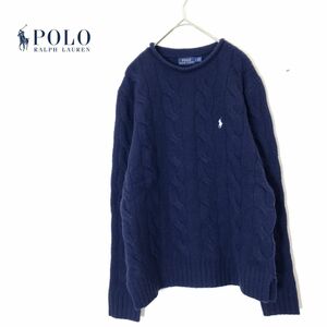 1N1703-N◆ POLO Ralph Lauren ポロラルフローレン カシミヤブレンド セーター ニット ケーブル編み ◆ sizeS ネイビー ウール100