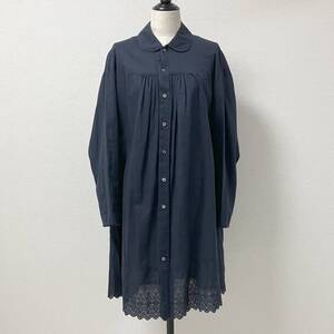 AD2010 tricot COMME des GARCONS 染色加工 リネン混 丸襟 シャツ ワンピース 紺 トリココムデギャルソン チュニック archive 4110046