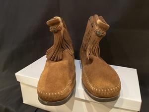 未使用 MINNETONKA ミネトンカ フリンジ バックジップ ブーツ 6/23cm ブラウン スェード フリンジ ネイティブ アメリカ インディアン USA