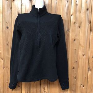 patagonia＊パタゴニア レディースS 長袖 ハーフジップ フリース トップス 黒 柄入り 指穴 ハイネック アウトドア 古着