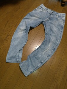 G-STAR RAW ジースター ロウ ARC 3D SLIM バナナシルエット 立体裁断　USEDダメージ加工デニムパンツ ジーンズ　イタリア製 Sz31　メンズ