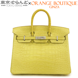 101744374 エルメス HERMES バーキン 25 A刻印 黄 ライム シルバー金具 アリゲーターマット ハンドバッグ レディース