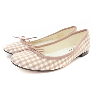 レペット Repetto ギンガムチェック バレエシューズ パンプス 38 24cm ピンクべージュ 白 ホワイト /SR38 レディース