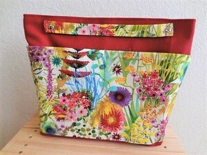 *ハンドメイド*帆布*リバティ*Tresco/レッド*トレスコ*バッグインバッグ*