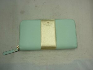 【KATE　SPADE】ケイトスペード　ラウンドジップ長財布　ライトブルー×ゴールド　レザー　SY02-DFT