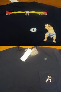 送料無料 新品 ストリートファイター リュウ エドモンド本田 コラボ ポケット付 Tシャツ 3XL capcom カプコン uniqlo ユニクロ ネイビー