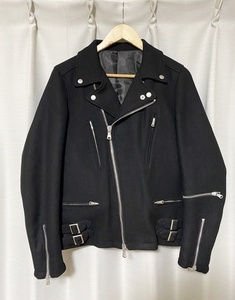 美品☆【NO ID. BLACK】ウールライトニングＷライダースＪＫＴ ジャケット 1 ダブル ブラック 443006-744B ノーアイディブラック