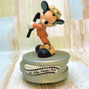 レア★ミッキーの青春手帳 ミッキーマウス Micky Mouse 紳士 スティック 陶器製 フィギュア オルゴール★ディズニー Disney TDL