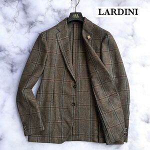 未使用級 LARDINI テーラードジャケット 最高級ツイードジャケット ブレザー ウィンドウペンチェック柄 ブートニエール アンコン 50 1円