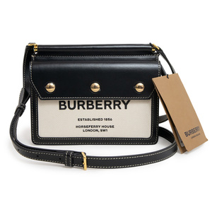 （新品・未使用品）バーバリー BURBERRY ホースフェリープリント ショルダーバッグ レザー キャンバス ブラック ナチュラル 黒 白 8031901