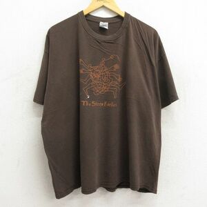 XL/古着 半袖 ビンテージ ロック バンド Tシャツ メンズ 00s The Stereo Fidelics 大きいサイズ コットン クルーネック 茶 ブラウン 23