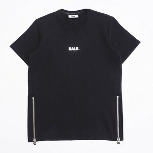 TH7973◇BALR./ボーラー メンズM メタルロゴ ジップ装飾 半袖 クルーネック Tシャツ カットソー ブラック系
