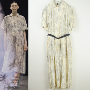 08sircus ゼロエイトサーカス 22SS Chinoiserie print pleated dress シノワズリ プリント プリーツドレス0 ライトベージュ ワンピース